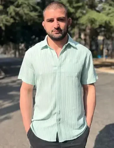 COOFANDY Men's Casual Button Down Shirts Short Sleeve Textured Summer Beach Shirt with Pocket - 3