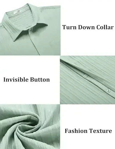 COOFANDY Men's Casual Button Down Shirts Short Sleeve Textured Summer Beach Shirt with Pocket - 5