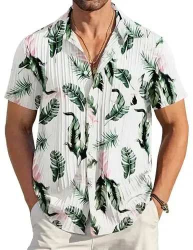 COOFANDY Men's Casual Button Down Shirts Short Sleeve Textured Summer Beach Shirt with Pocket - 1
