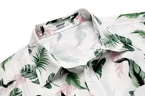 COOFANDY Men's Casual Button Down Shirts Short Sleeve Textured Summer Beach Shirt with Pocket - 5