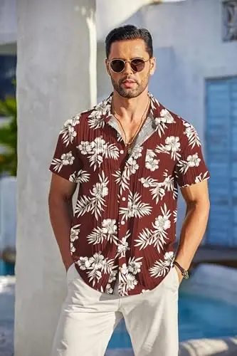 COOFANDY Men's Casual Button Down Shirts Short Sleeve Textured Summer Beach Shirt with Pocket - 2