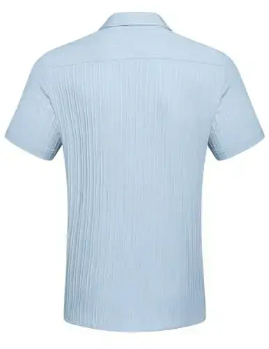 COOFANDY Men's Casual Button Down Shirts Short Sleeve Textured Summer Beach Shirt with Pocket - 6