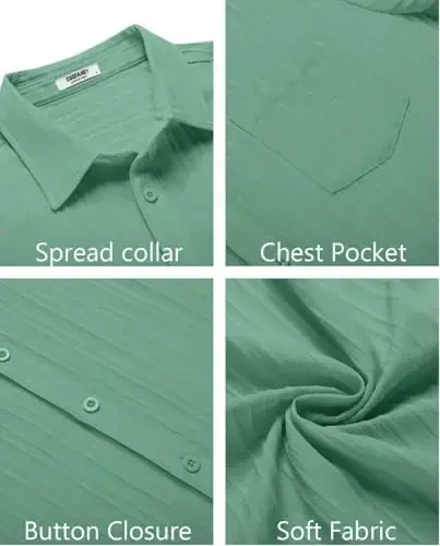 COOFANDY Men's Casual Button Down Shirts Short Sleeve Textured Summer Beach Shirt with Pocket - 5