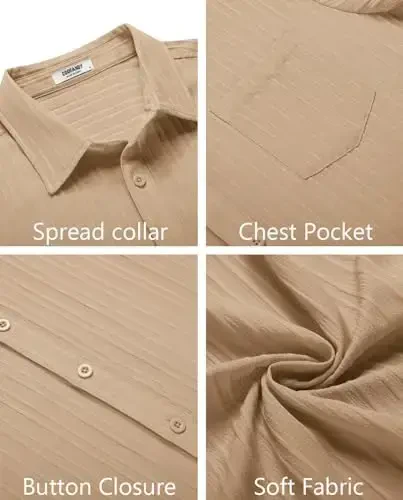 COOFANDY Men's Casual Button Down Shirts Short Sleeve Textured Summer Beach Shirt with Pocket - 5