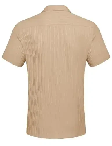 COOFANDY Men's Casual Button Down Shirts Short Sleeve Textured Summer Beach Shirt with Pocket - 6
