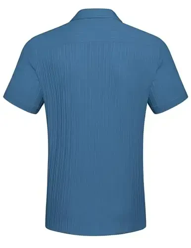 COOFANDY Men's Casual Button Down Shirts Short Sleeve Textured Summer Beach Shirt with Pocket - 5
