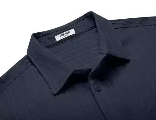 COOFANDY Men's Casual Button Down Shirts Short Sleeve Textured Summer Beach Shirt with Pocket - 5