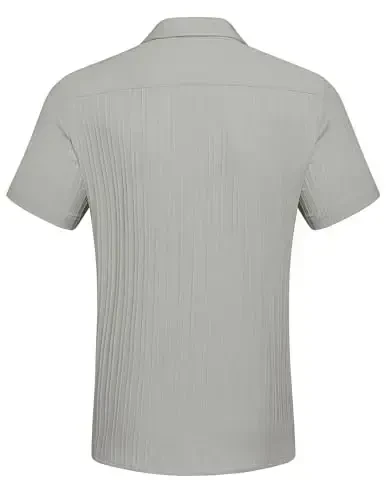 COOFANDY Men's Casual Button Down Shirts Short Sleeve Textured Summer Beach Shirt with Pocket - 6