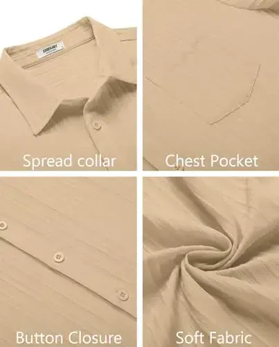COOFANDY Men's Casual Button Down Shirts Short Sleeve Textured Summer Beach Shirt with Pocket - 5