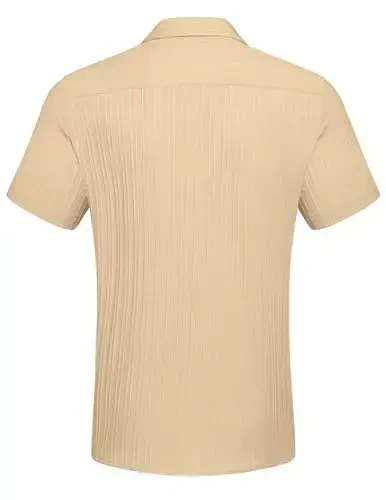 COOFANDY Men's Casual Button Down Shirts Short Sleeve Textured Summer Beach Shirt with Pocket - 6