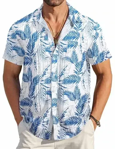 COOFANDY Men's Casual Button Down Shirts Short Sleeve Textured Summer Beach Shirt with Pocket - COOFANDY