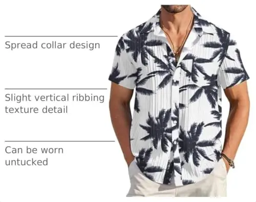 COOFANDY Men's Casual Button Down Shirts Short Sleeve Textured Summer Beach Shirt with Pocket - 4