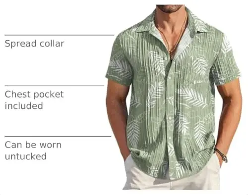COOFANDY Men's Casual Button Down Shirts Short Sleeve Textured Summer Beach Shirt with Pocket - 4