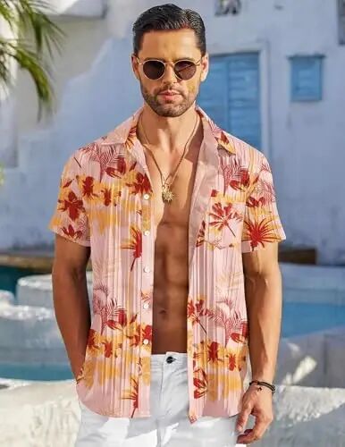COOFANDY Men's Casual Button Down Shirts Short Sleeve Textured Summer Beach Shirt with Pocket - COOFANDY (1)