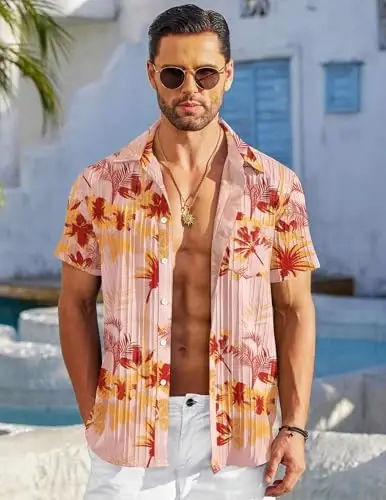 COOFANDY Men's Casual Button Down Shirts Short Sleeve Textured Summer Beach Shirt with Pocket - 2
