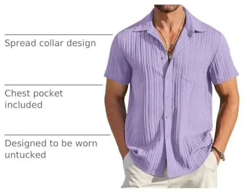 COOFANDY Men's Casual Button Down Shirts Short Sleeve Textured Summer Beach Shirt with Pocket - 4