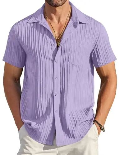 COOFANDY Men's Casual Button Down Shirts Short Sleeve Textured Summer Beach Shirt with Pocket - COOFANDY
