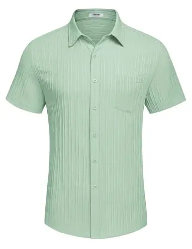 COOFANDY Men's Casual Button Down Shirts Short Sleeve Textured Summer Beach Shirt with Pocket - 5