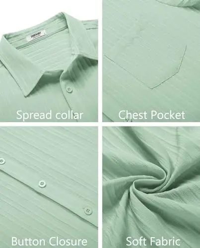 COOFANDY Men's Casual Button Down Shirts Short Sleeve Textured Summer Beach Shirt with Pocket - 6