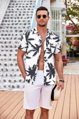 COOFANDY Men's Casual Button Down Shirts Short Sleeve Textured Summer Beach Shirt with Pocket - 3