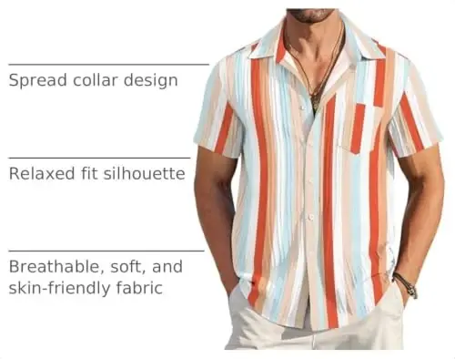 COOFANDY Men's Casual Button Down Shirts Short Sleeve Textured Summer Beach Shirt with Pocket - 4