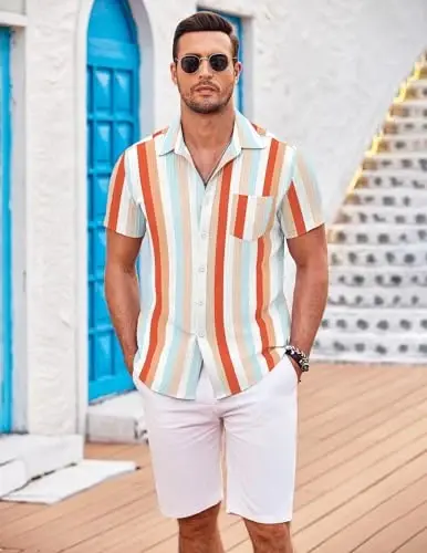 COOFANDY Men's Casual Button Down Shirts Short Sleeve Textured Summer Beach Shirt with Pocket - COOFANDY (1)