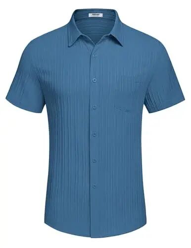 COOFANDY Men's Casual Button Down Shirts Short Sleeve Textured Summer Beach Shirt with Pocket - 5
