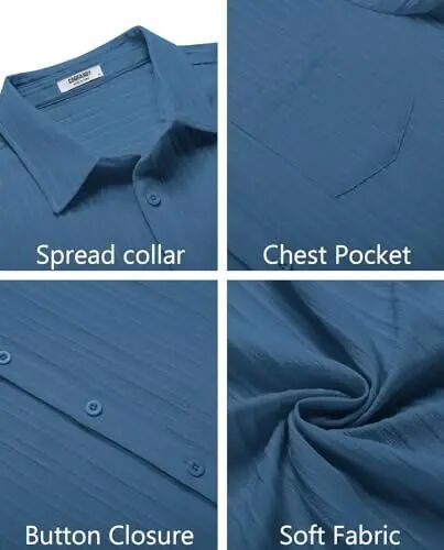 COOFANDY Men's Casual Button Down Shirts Short Sleeve Textured Summer Beach Shirt with Pocket - 6