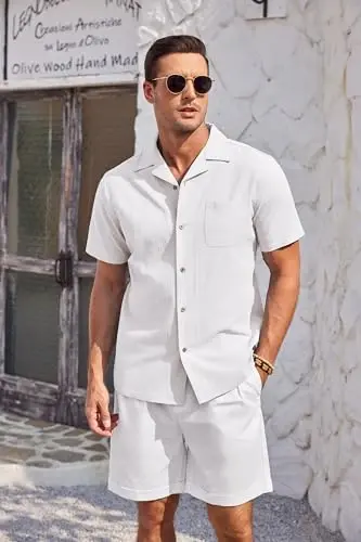 COOFANDY Mens Casual Cotton Linen Shirt Short Sleeve Button Up Shirts Summer Beach Top - COOFANDY (1)