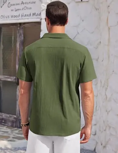 COOFANDY Mens Casual Cotton Linen Shirt Short Sleeve Button Up Shirts Summer Beach Top - 5