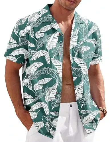 COOFANDY Mens Casual Cotton Linen Shirt Short Sleeve Button Up Shirts Summer Beach Top - 1