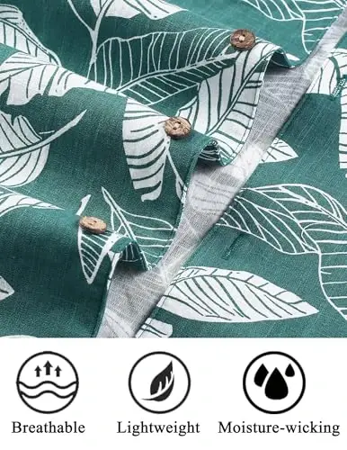 COOFANDY Mens Casual Cotton Linen Shirt Short Sleeve Button Up Shirts Summer Beach Top - 5