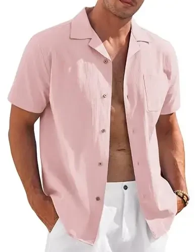 COOFANDY Mens Casual Cotton Linen Shirt Short Sleeve Button Up Shirts Summer Beach Top - 1