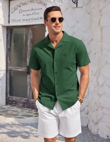 COOFANDY Mens Casual Cotton Linen Shirt Short Sleeve Button Up Shirts Summer Beach Top - 4