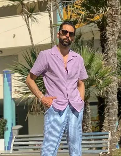 COOFANDY Mens Casual Cotton Linen Shirt Short Sleeve Button Up Shirts Summer Beach Top - 4