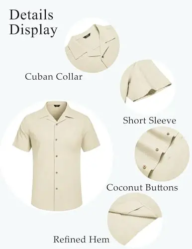 COOFANDY Mens Casual Cotton Linen Shirt Short Sleeve Button Up Shirts Summer Beach Top - 2