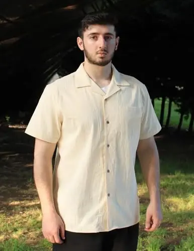 COOFANDY Mens Casual Cotton Linen Shirt Short Sleeve Button Up Shirts Summer Beach Top - 5