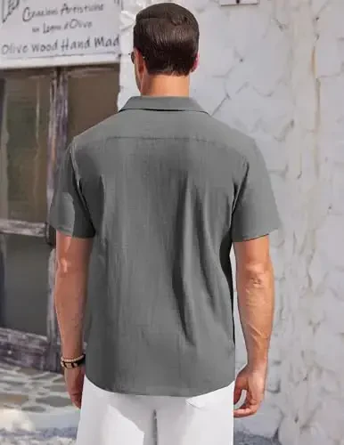 COOFANDY Mens Casual Cotton Linen Shirt Short Sleeve Button Up Shirts Summer Beach Top - 4