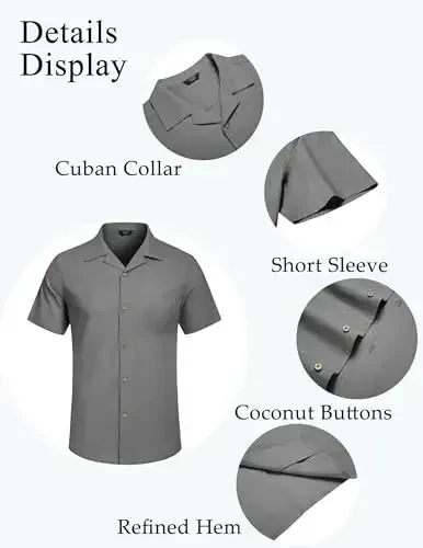 COOFANDY Mens Casual Cotton Linen Shirt Short Sleeve Button Up Shirts Summer Beach Top - 5