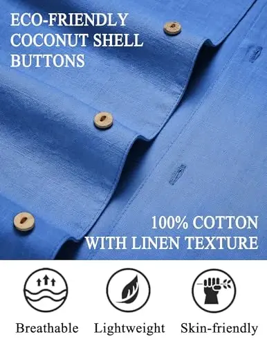 COOFANDY Mens Casual Cotton Linen Shirt Short Sleeve Button Up Shirts Summer Beach Top - 2
