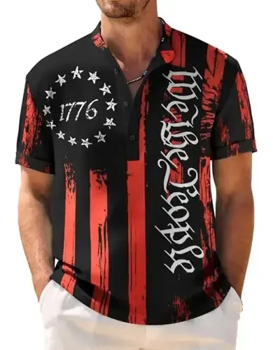 COOFANDY Men's Casual Henley Shirt Band Collar Short Sleeve Shirt Summer Beach Hippie T-Shirt - COOFANDY