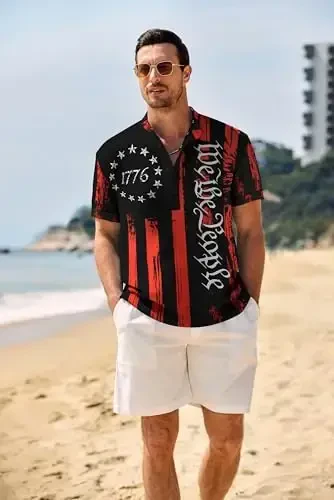 COOFANDY Men's Casual Henley Shirt Band Collar Short Sleeve Shirt Summer Beach Hippie T-Shirt - COOFANDY (1)