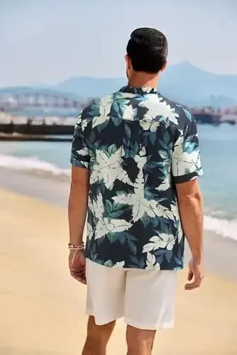 COOFANDY Men's Casual Henley Shirt Band Collar Short Sleeve Shirt Summer Beach Hippie T-Shirt - 8