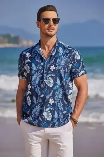 COOFANDY Men's Casual Henley Shirt Band Collar Short Sleeve Shirt Summer Beach Hippie T-Shirt - COOFANDY (1)
