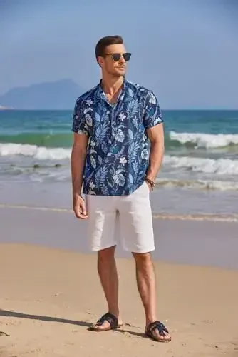 COOFANDY Men's Casual Henley Shirt Band Collar Short Sleeve Shirt Summer Beach Hippie T-Shirt - 4