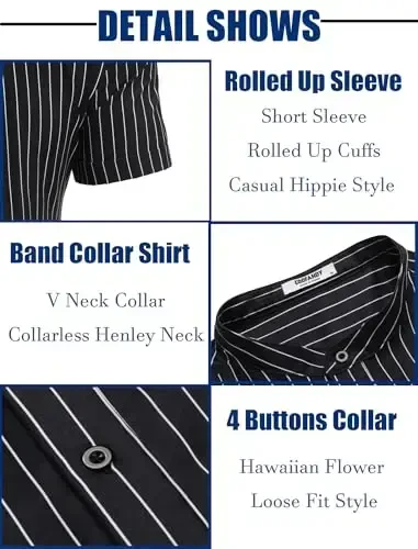 COOFANDY Men's Casual Henley Shirt Band Collar Short Sleeve Shirt Summer Beach Hippie T-Shirt - 5