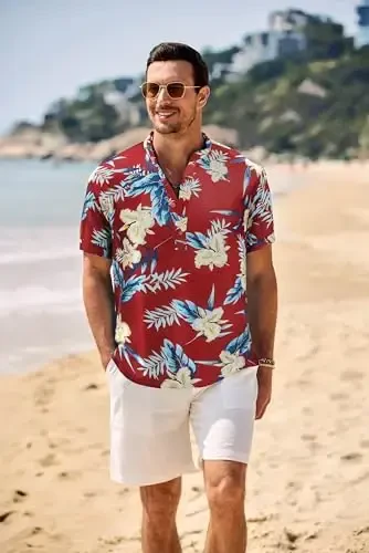 COOFANDY Men's Casual Henley Shirt Band Collar Short Sleeve Shirt Summer Beach Hippie T-Shirt - COOFANDY (1)