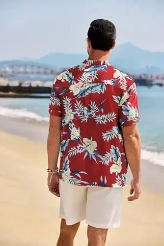 COOFANDY Men's Casual Henley Shirt Band Collar Short Sleeve Shirt Summer Beach Hippie T-Shirt - 3