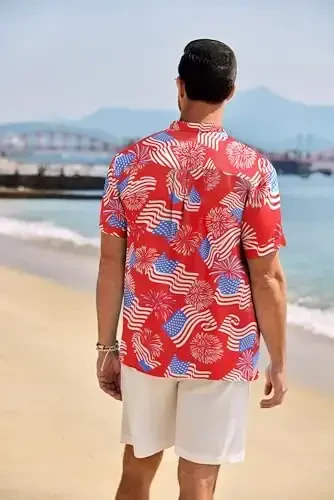 COOFANDY Men's Casual Henley Shirt Band Collar Short Sleeve Shirt Summer Beach Hippie T-Shirt - 3