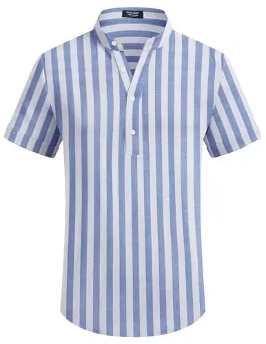 COOFANDY Men's Casual Henley Shirt Band Collar Short Sleeve Shirt Summer Beach Hippie T-Shirt - 5